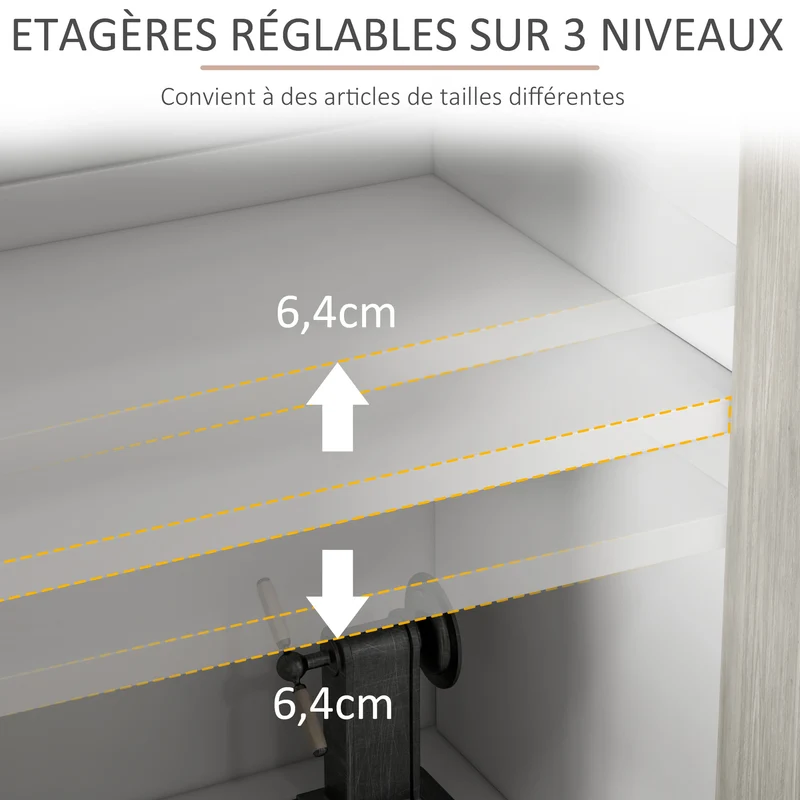 Buffet de cuisine 121 x 37 x 75 cm étagères réglables portes sans poignées contemporain en panneau de particules blanc 21_0003215