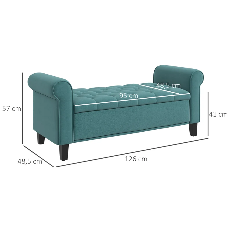Banc de rangement bout de lit 126 x 48.5 x 57 cm coffre capitonné assise rembourrée style contemporain en polyester vert 21_0002911
