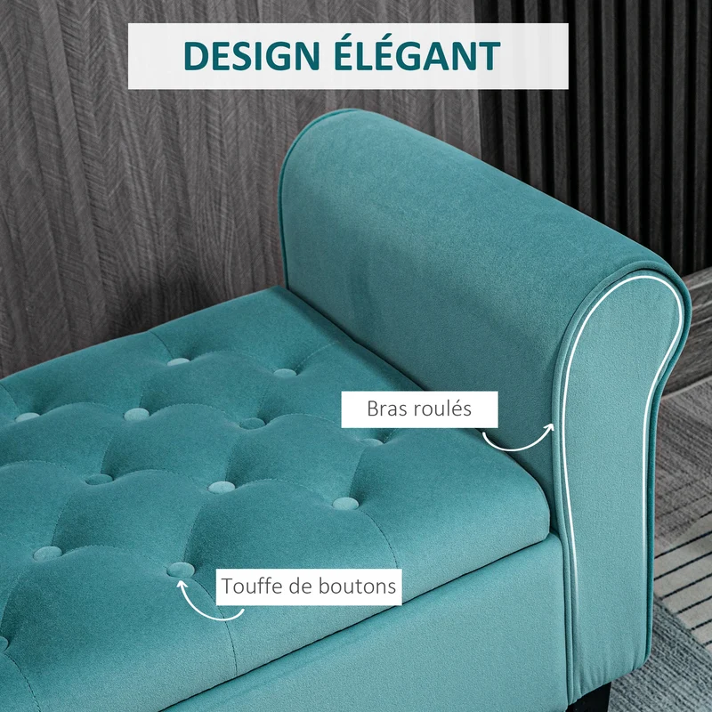 Banc de rangement bout de lit 126 x 48.5 x 57 cm coffre capitonné assise rembourrée style contemporain en polyester vert 21_0002911