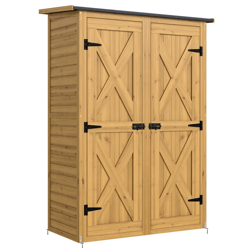 Armoire de jardin 115 x 53 x 156 cm 2 étagères toit incliné style rustique compacte idéal patio balcon en bois marron 21_0005666