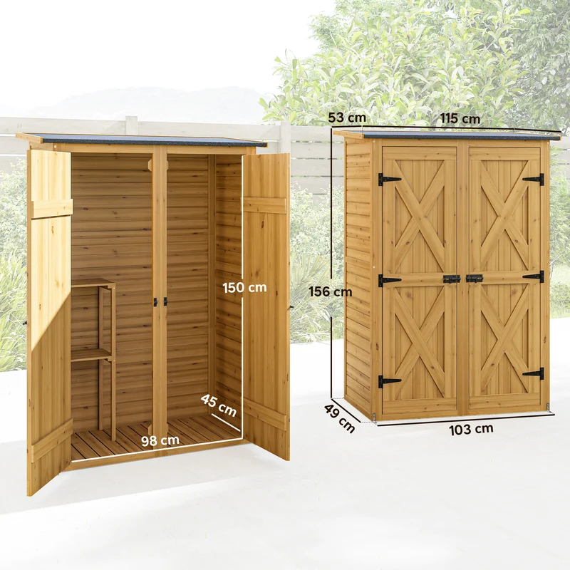Armoire de jardin 115 x 53 x 156 cm 2 étagères toit incliné style rustique compacte idéal patio balcon en bois marron 21_0005666