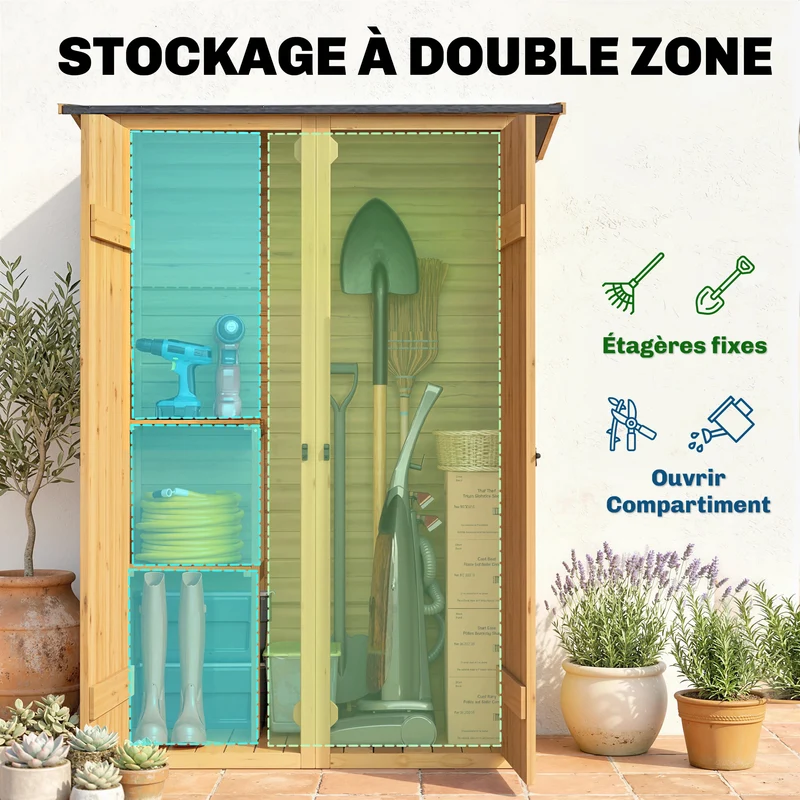 Armoire de jardin 115 x 53 x 156 cm 2 étagères toit incliné style rustique compacte idéal patio balcon en bois marron 21_0005666