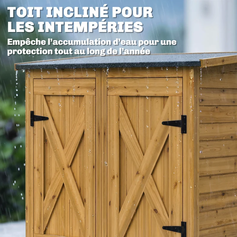 Armoire de jardin 115 x 53 x 156 cm 2 étagères toit incliné style rustique compacte idéal patio balcon en bois marron 21_0005666