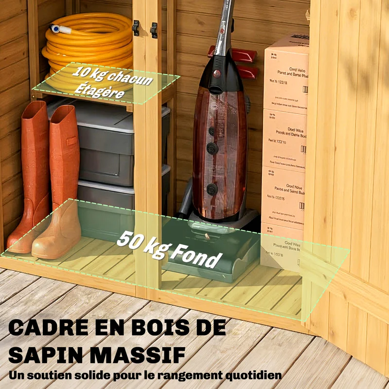 Armoire de jardin 115 x 53 x 156 cm 2 étagères toit incliné style rustique compacte idéal patio balcon en bois marron 21_0005666