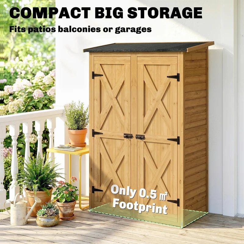 Armoire de jardin 115 x 53 x 156 cm 2 étagères toit incliné style rustique compacte idéal patio balcon en bois marron 21_0005666