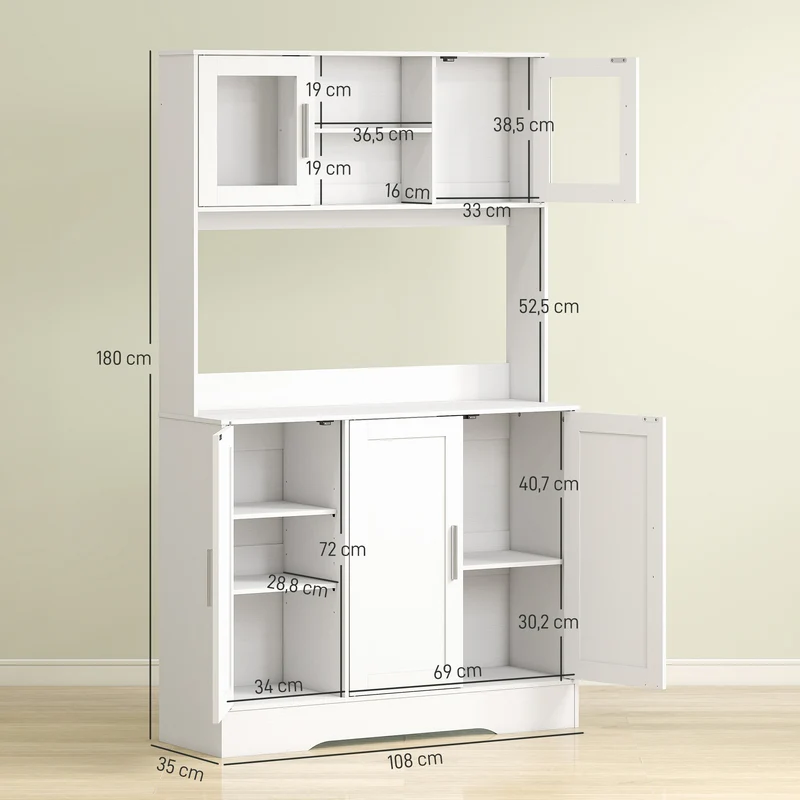 Armoire de cuisine rangement 108 x 35 x 180 cm plan de travail large étagères ajustables scandinave épuré en MDF blanc 21_0003304