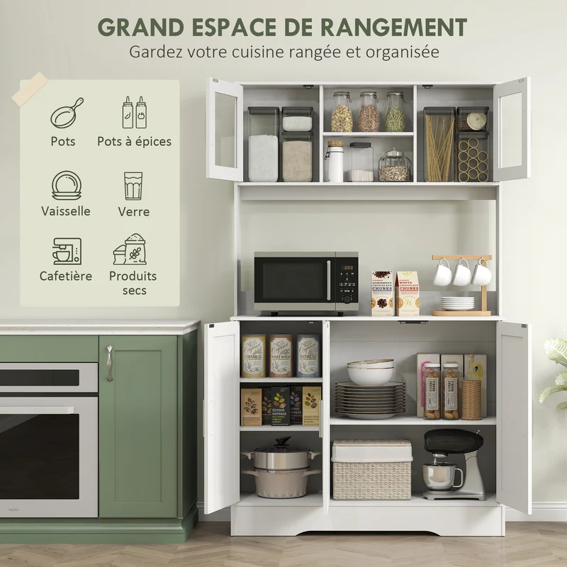 Armoire de cuisine rangement 108 x 35 x 180 cm plan de travail large étagères ajustables scandinave épuré en MDF blanc 21_0003304