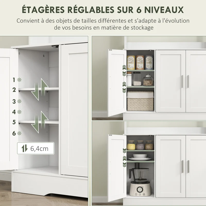 Armoire de cuisine rangement 108 x 35 x 180 cm plan de travail large étagères ajustables scandinave épuré en MDF blanc 21_0003304