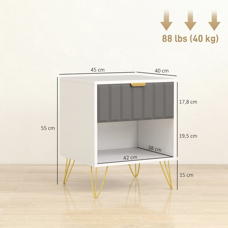 Table de chevet table d'appoint 45 x 40 x 55 cm rangement tiroir ouverture aisée design épuré salon chambre en MDF blanc 21_0003765