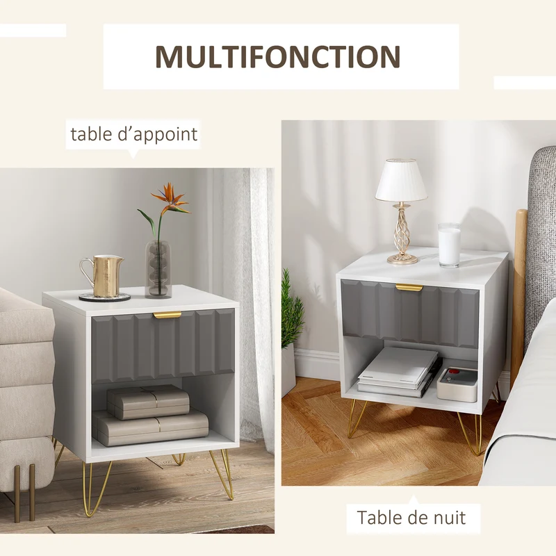 Table de chevet table d'appoint 45 x 40 x 55 cm rangement tiroir ouverture aisée design épuré salon chambre en MDF blanc 21_0003765