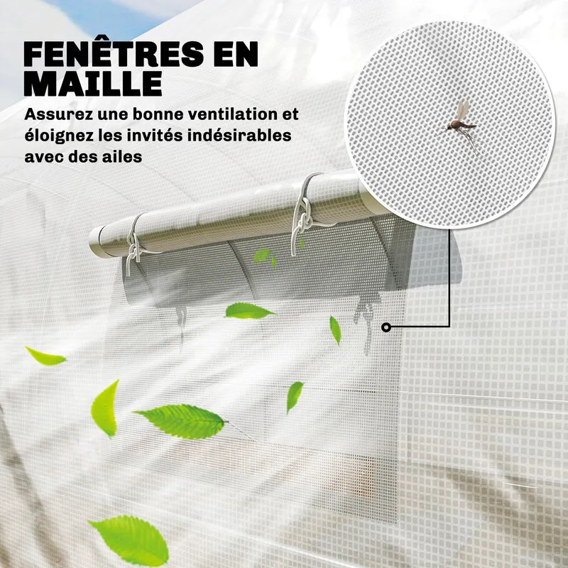 Serre tunnel de jardin 295 x 798 x 199 cm ventilation réglable porte battante style moderne contemporain en pe blanc 21_0005590