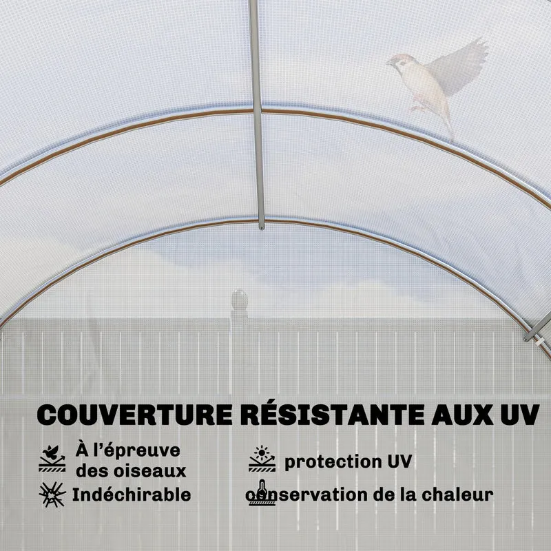 Serre tunnel de jardin 295 x 798 x 199 cm ventilation réglable porte battante style moderne contemporain en pe blanc 21_0005590
