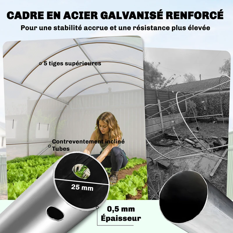 Serre tunnel de jardin 295 x 798 x 199 cm ventilation réglable porte battante style moderne contemporain en pe blanc 21_0005590