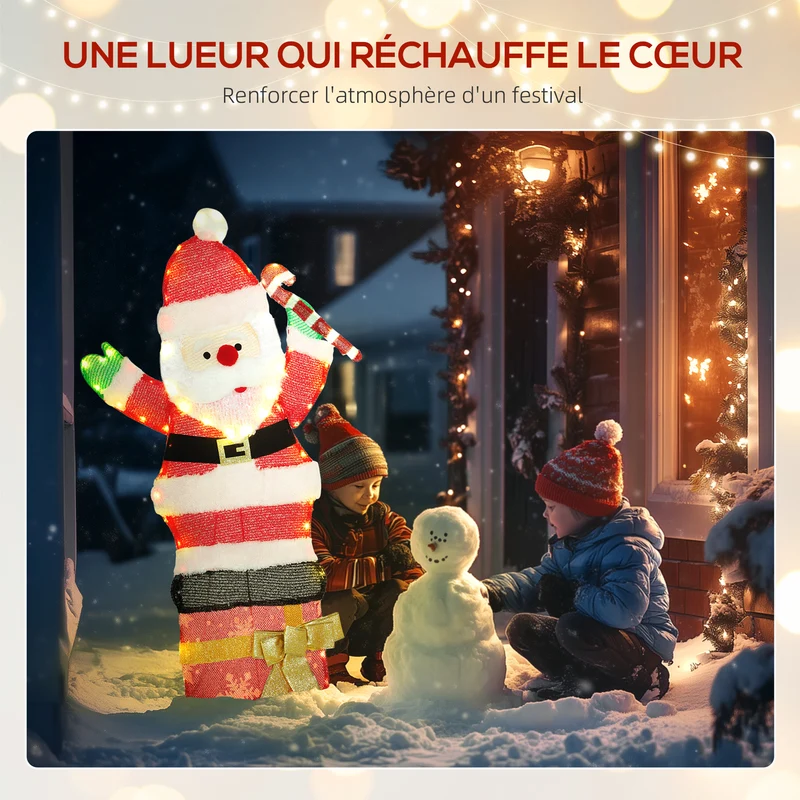 Père noël lumineux déco intérieur extérieur 93 x 52 x 30 cm 97 led blanc chaud clignote moderne en polyester multicolore 21_0005693