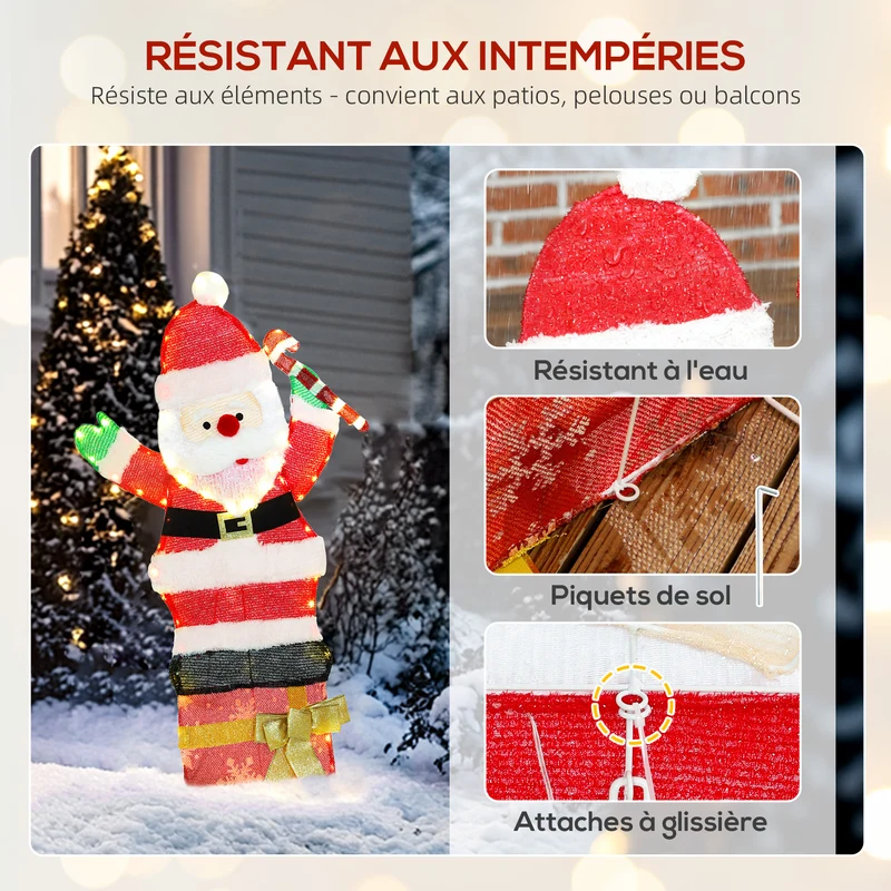 Père noël lumineux déco intérieur extérieur 93 x 52 x 30 cm 97 led blanc chaud clignote moderne en polyester multicolore 21_0005693