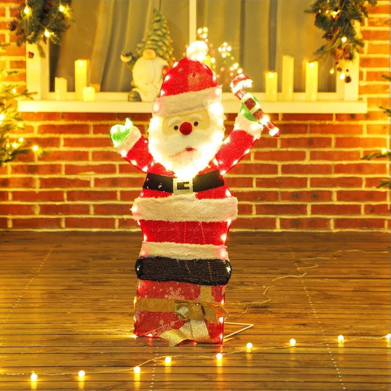 Père noël lumineux déco intérieur extérieur 93 x 52 x 30 cm 97 led blanc chaud clignote moderne en polyester multicolore 21_0005693