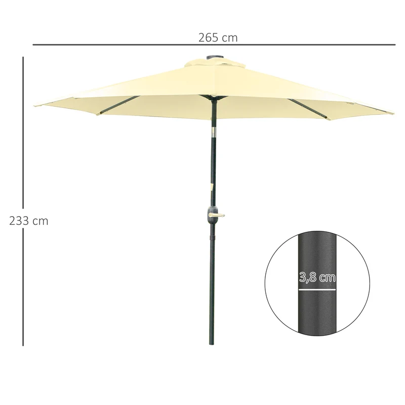 Parasol de jardin rond 265 x 233 cm manivelle inclinable éclairage solaire intégré style contemporain en polyester beige 21_0005046