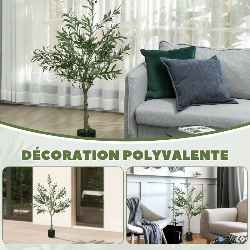Olivier artificiel salon bureau 120 x 15 x 12.5 cm sans entretien stable ambiance cosy tendance décoratif en soie vert 21_0001378