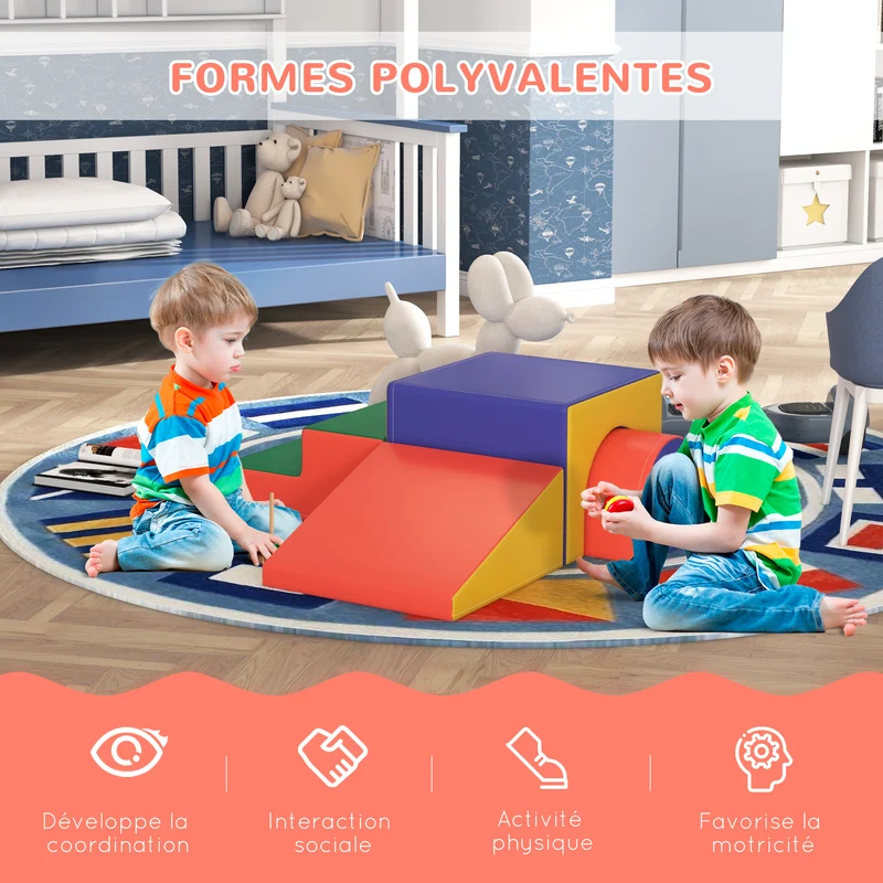 Module de motricité bébé parcours d'éveil 150 x 50 x 39 cm sécurité rembourrée réconfigurable épuré en polyuréthane rouge 21_0000720