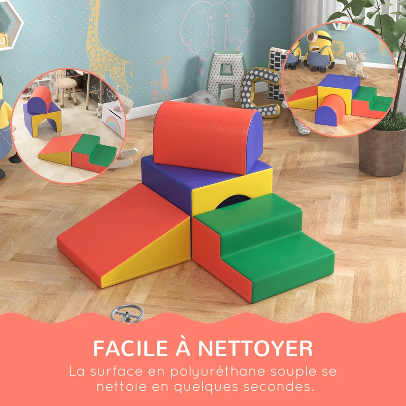 Module de motricité bébé parcours d'éveil 150 x 50 x 39 cm sécurité rembourrée réconfigurable épuré en polyuréthane rouge 21_0000720