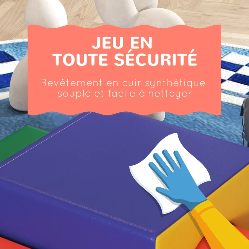 Module de motricité bébé parcours d'éveil 150 x 50 x 39 cm sécurité rembourrée réconfigurable épuré en polyuréthane rouge 21_0000720
