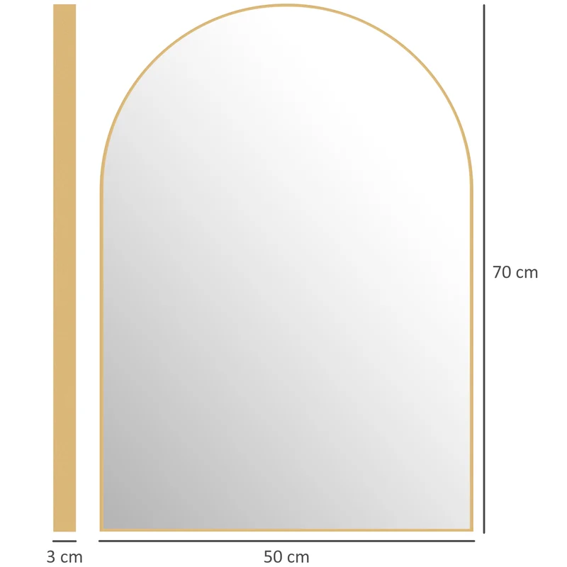 Miroir mural arqué salle de bain 50 x 3 x 70 cm anti rouille anti éclats style moderne épuré en alliage d'aluminium or 21_0002063