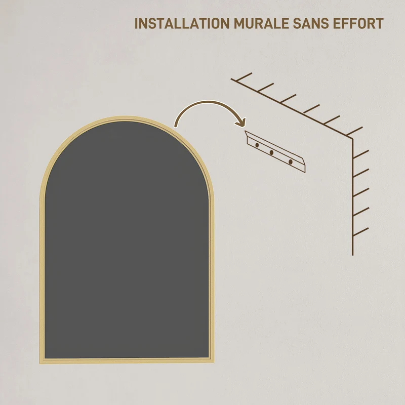 Miroir mural arqué salle de bain 50 x 3 x 70 cm anti rouille anti éclats style moderne épuré en alliage d'aluminium or 21_0002063