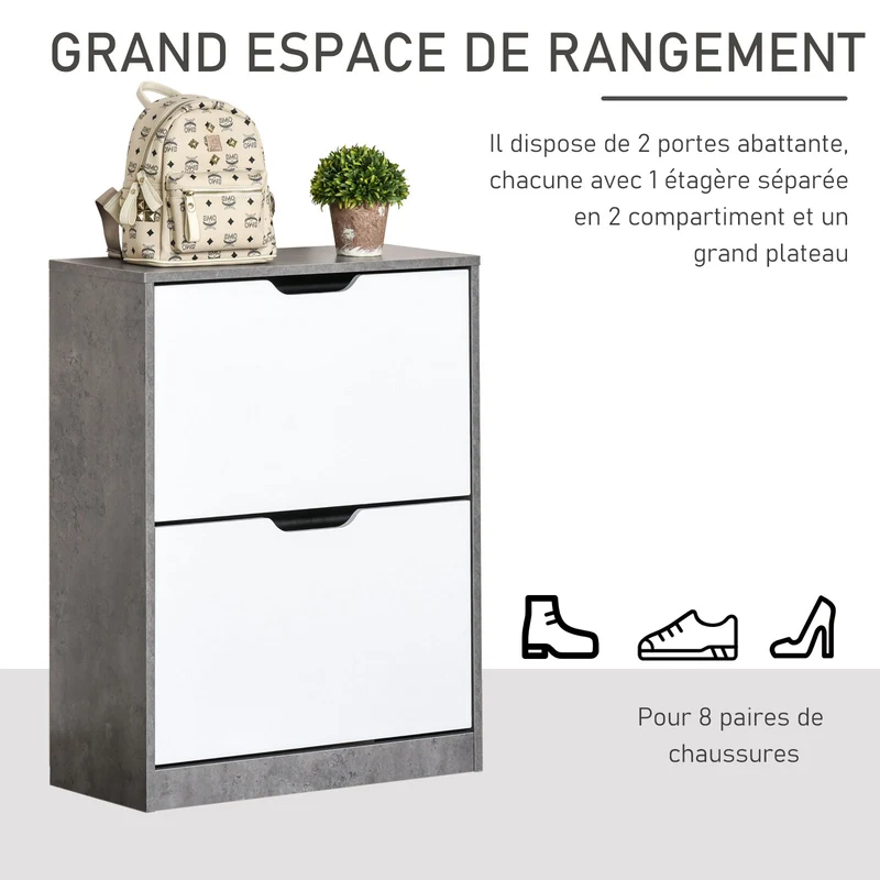 Meuble à chaussures d'entrée 62.5 x 26 x 81 cm étagères réglables moderne montage facile en panneau de particules gris 21_0002621