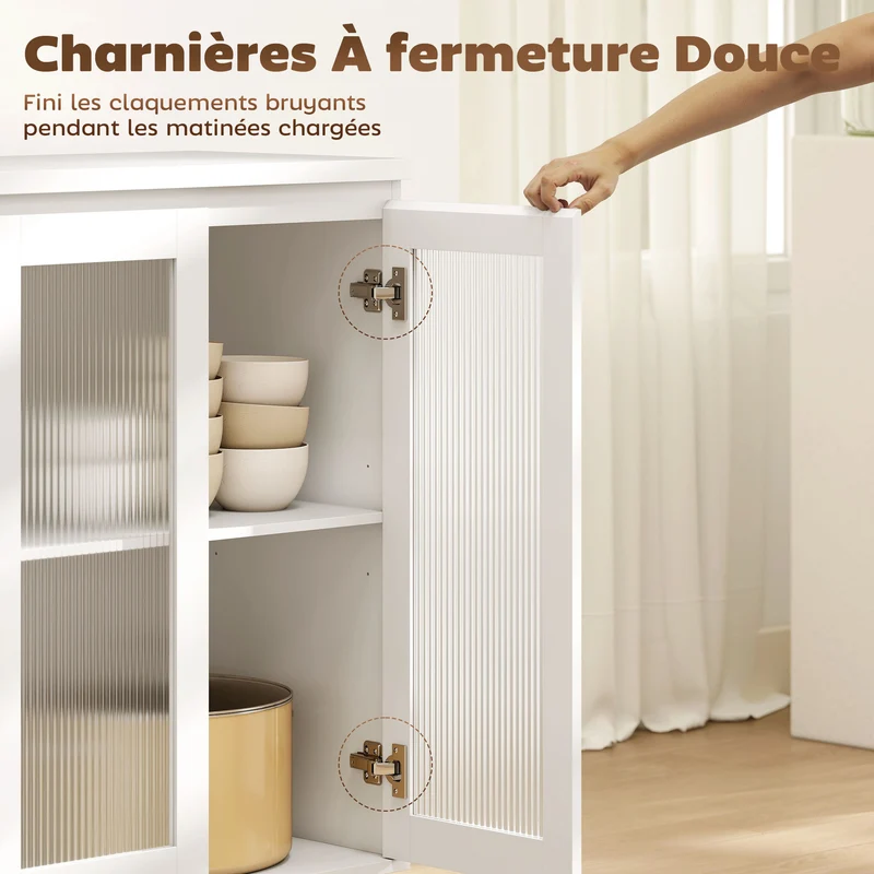 Buffet de salon rangement 120 x 40 x 91 cm 4 tiroirs 2 portes étagère réglable fermeture douce contemporain en MDF blanc 21_0003583