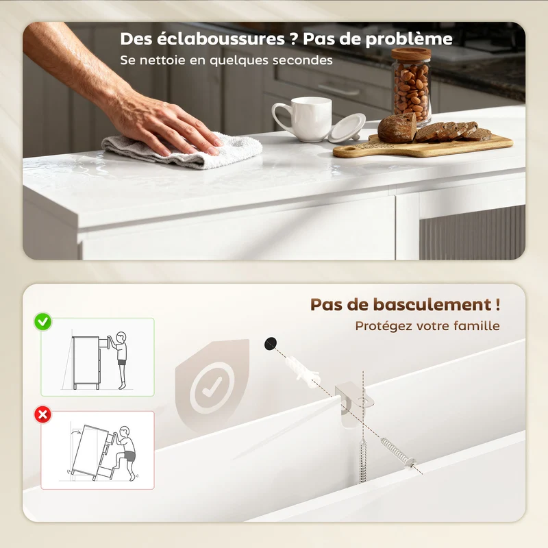 Buffet de salon rangement 120 x 40 x 91 cm 4 tiroirs 2 portes étagère réglable fermeture douce contemporain en MDF blanc 21_0003583