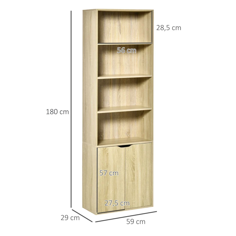 Bibliothèque armoire à livres salon 59 x 29 x 180 cm rangement sécurisé scandinave en panneau de particules bois naturel 21_0002481