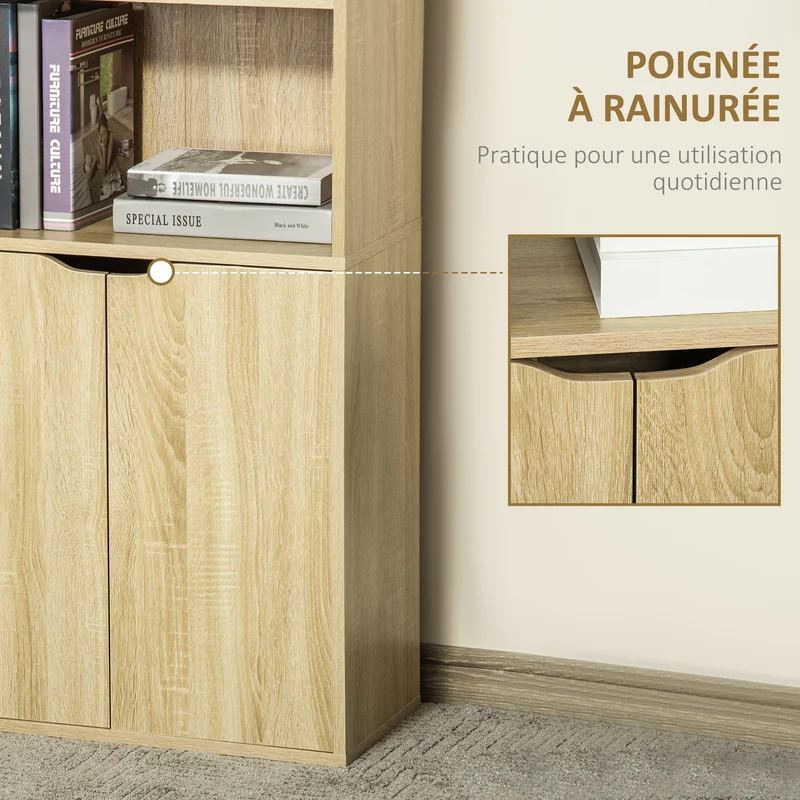 Bibliothèque armoire à livres salon 59 x 29 x 180 cm rangement sécurisé scandinave en panneau de particules bois naturel 21_0002481