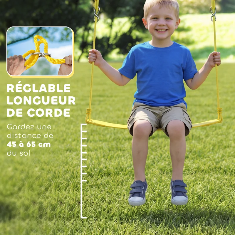 Balançoire portique enfant double 265 x 160 x 178 cm stabilité réglable nid et ceinture jardin scandinave en acier bleu 21_0000386