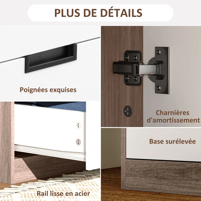 Armoire 2 portes penderie 80 x 50 x 180 cm 3 tiroirs et tringle intégrée moderne épuré en panneau de particules marron 21_0001541