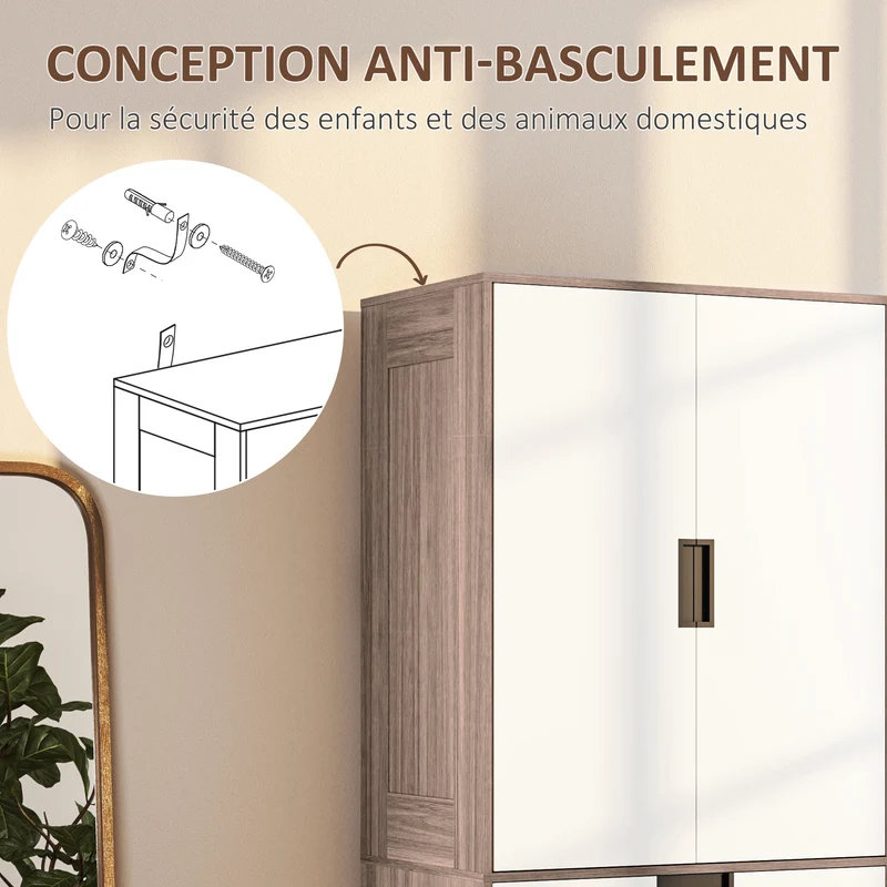 Armoire 2 portes penderie 80 x 50 x 180 cm 3 tiroirs et tringle intégrée moderne épuré en panneau de particules marron 21_0001541