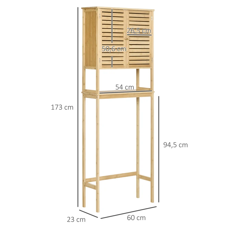 Étagère dessus toilettes meuble de salle de bain 60 x 23 x 173 cm gain de place placard style épuré en bambou naturel 21_0001911
