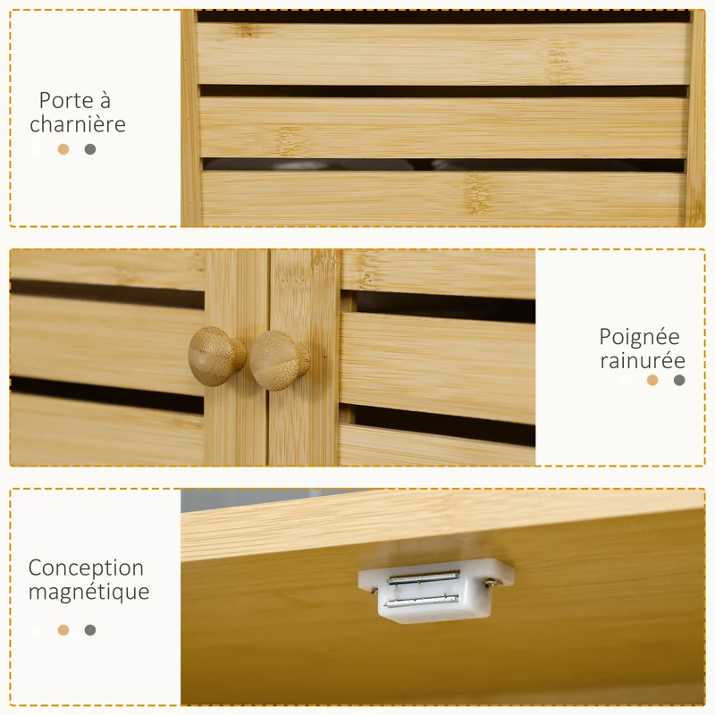Étagère dessus toilettes meuble de salle de bain 60 x 23 x 173 cm gain de place placard style épuré en bambou naturel 21_0001911