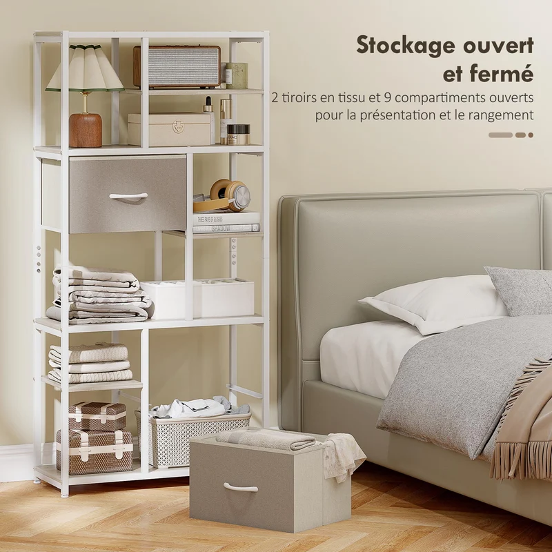 Étagère de rangement salon 72,5 x 30 x 150 cm grand rangement tiroirs dissimulés industriel en panneau de particules chêne 21_0002985
