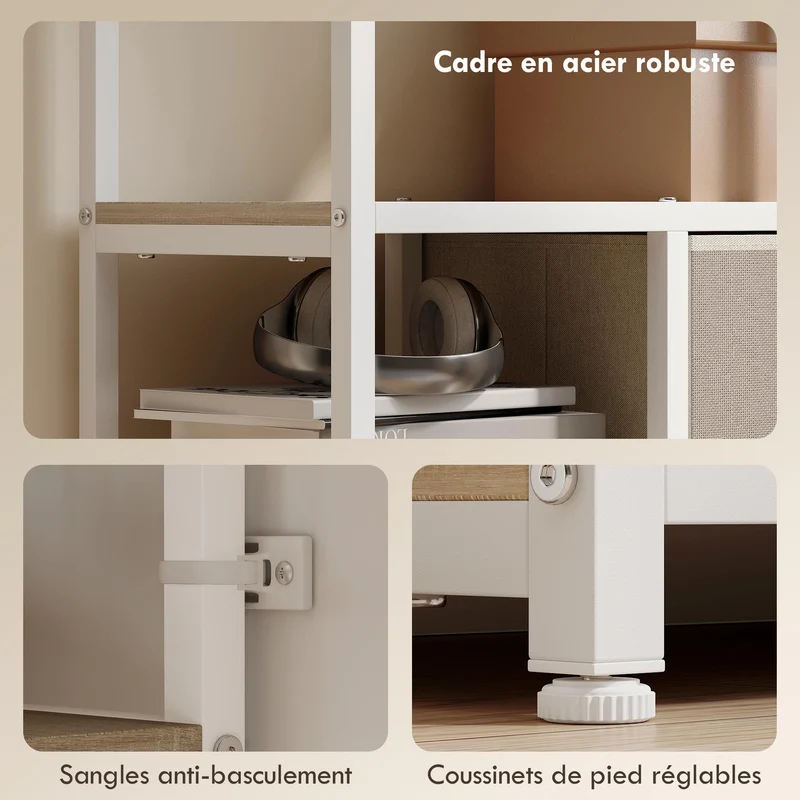Étagère de rangement salon 72,5 x 30 x 150 cm grand rangement tiroirs dissimulés industriel en panneau de particules chêne 21_0002985