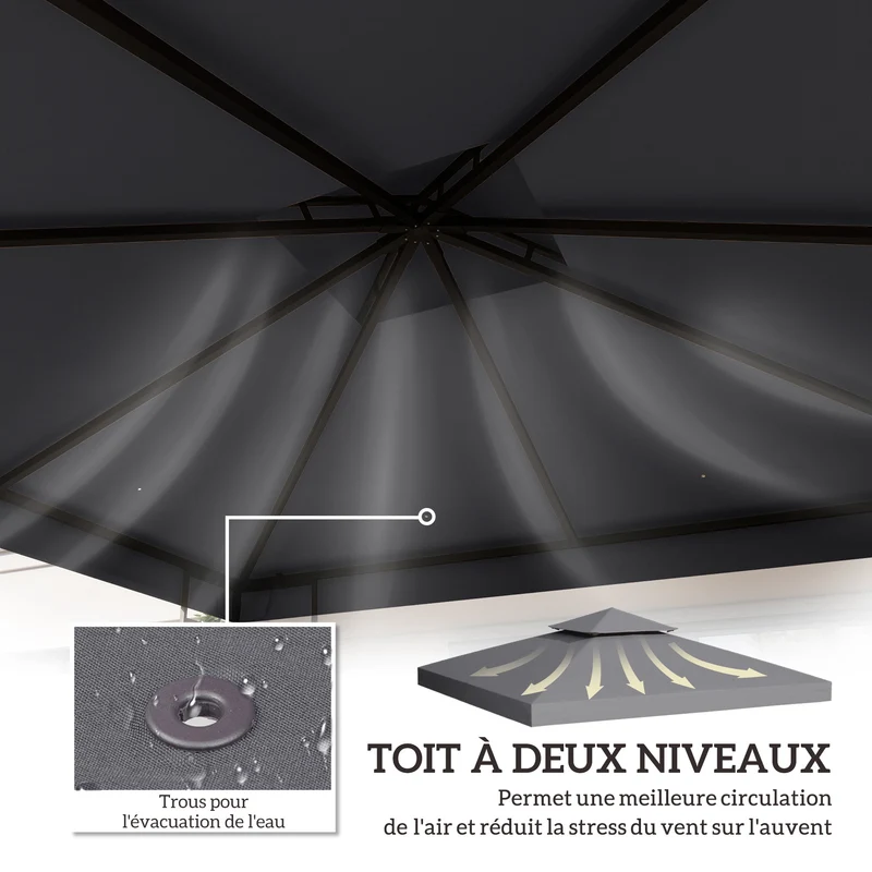 Toit de remplacement pour tonnelle 3 x 3 m protection solaire imperméable style classique contemporain en polyester gris 21_0004734