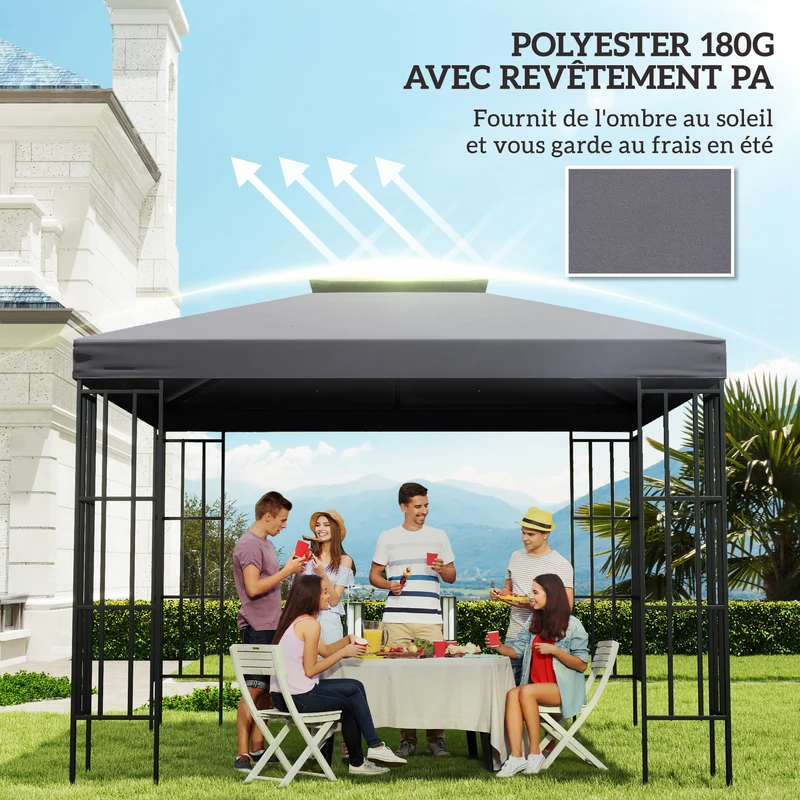 Toit de remplacement pour tonnelle 3 x 3 m protection solaire imperméable style classique contemporain en polyester gris 21_0004734