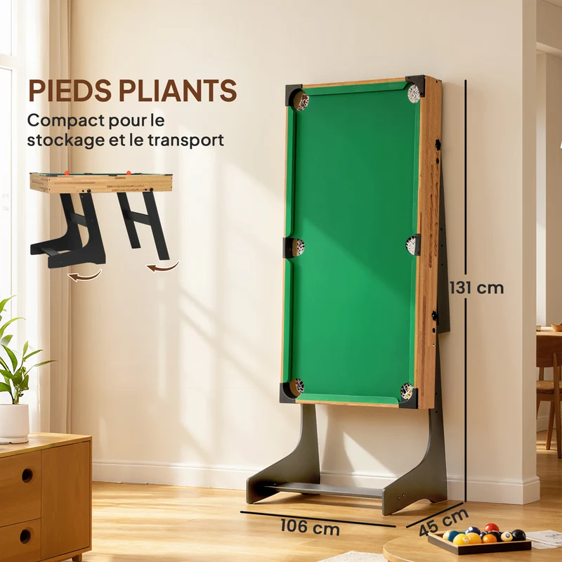 Table multijeux pliable compact 120 x 106 x 82 cm 13 jeux accessoires inclus salon design moderne en MDF noyer clair 21_0006659