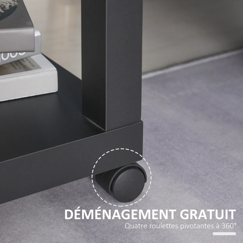 Table d'appoint roulante salon 40 x 40 x 40 cm étagère rangement roulettes mobilité style contemporain en MDF chêne 21_0001785