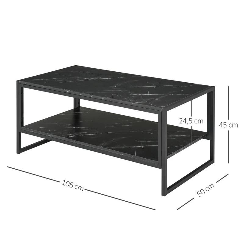 Table basse rectangulaire salon 106 x 50 x 47 cm étagère de rangement plateau moderne épuré en panneau de particules noir 21_0001794