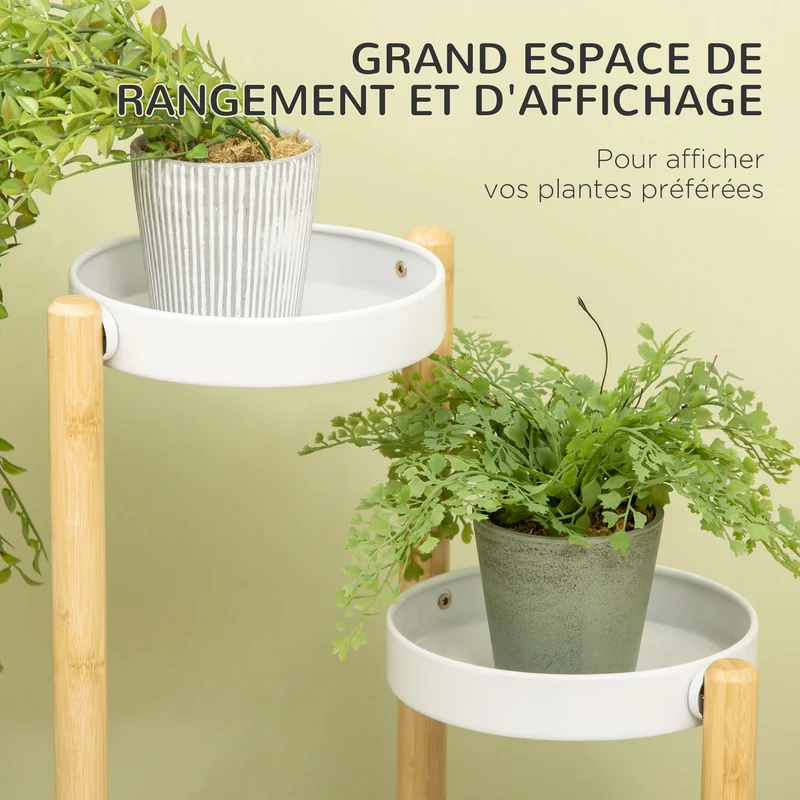 Support pour plantes 4 niveaux intérieur extérieur 28 x 28 x 80 cm gain de place solide scandinave épuré en bambou blanc 21_0004302