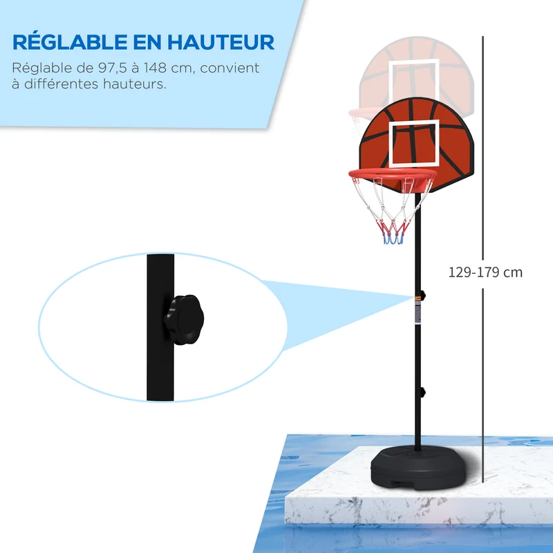 Support panier de basket 2 en 1 cible fléchettes magnétiques 38 x 38 x 179 cm réglable base stable moderne en acier noir 21_0006614