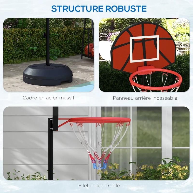 Support panier de basket 2 en 1 cible fléchettes magnétiques 38 x 38 x 179 cm réglable base stable moderne en acier noir 21_0006614