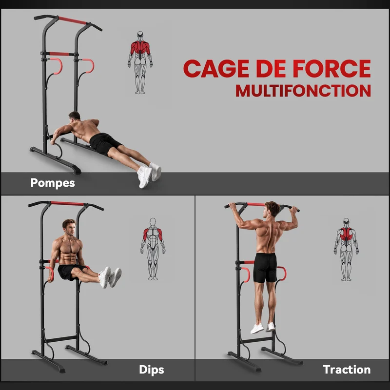Station de musculation multifonctions salon 98 x 84 x 171-219 cm réglable stabilité ergonomique industriel en acier noir 21_0006782
