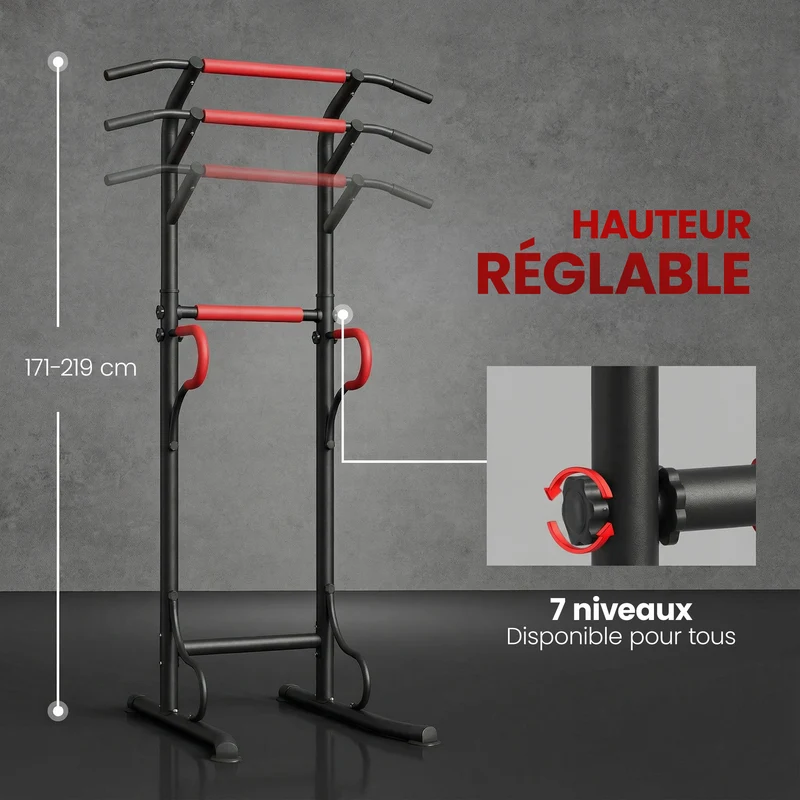 Station de musculation multifonctions salon 98 x 84 x 171-219 cm réglable stabilité ergonomique industriel en acier noir 21_0006782