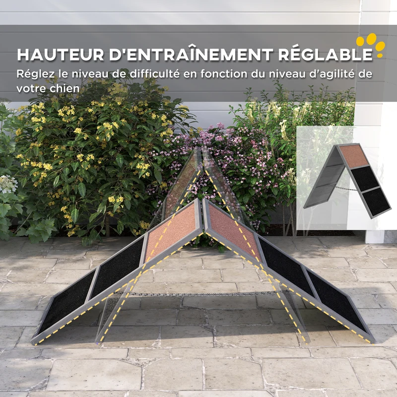 Rampe d'agilité pour chien cadre en a 173 x 59 x 66 cm pliable antidérapante moderne contemporain intérieur en bois gris 21_0007483